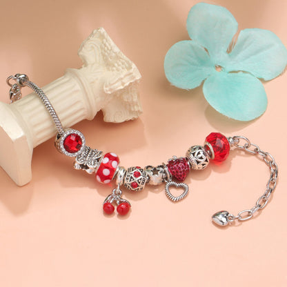 Charm Bracelet with Butterfly & Crystal Heart, Zinc Alloy(red,17cm) V1132-NSSL8-17