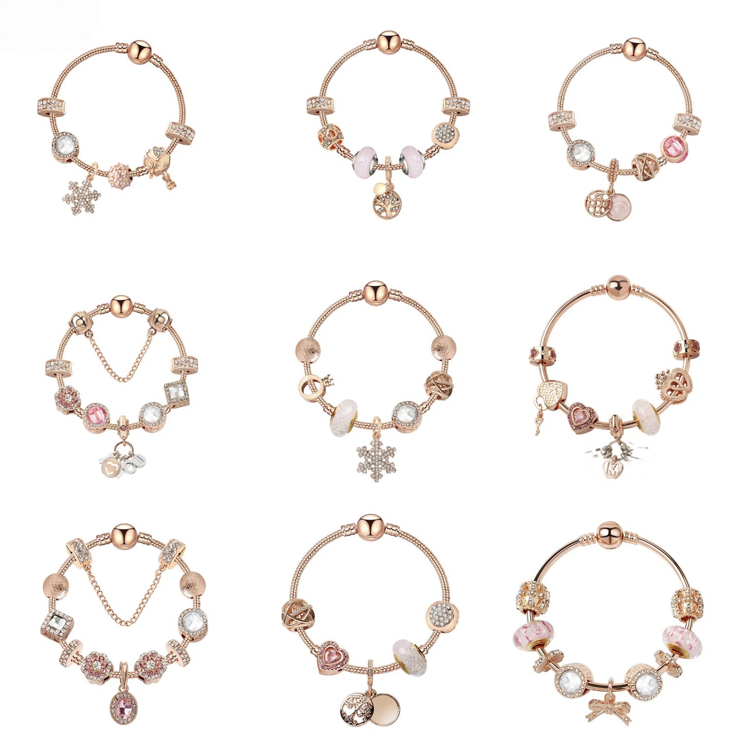 Glamorous Rose Gold Bracelet with Zircon, Glass Beads & Double Disc Pendant(18cm) V1132-NSSL80-18