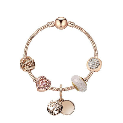 Glamorous Rose Gold Bracelet with Zircon, Glass Beads & Double Disc Pendant(20cm) V1132-NSSL80-20