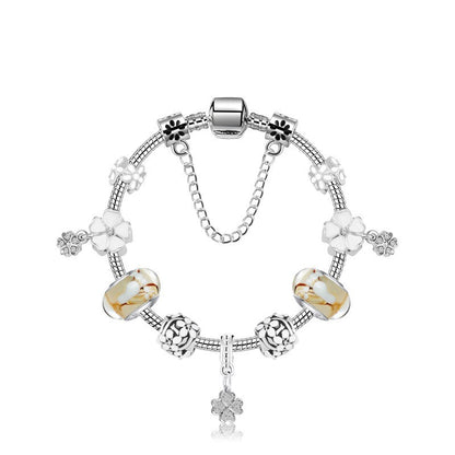 Clover Pendant Bracelet: Alloy, Zircon & Resin with Bright, Sweet Style(21cm) V1132-NSSL85-21