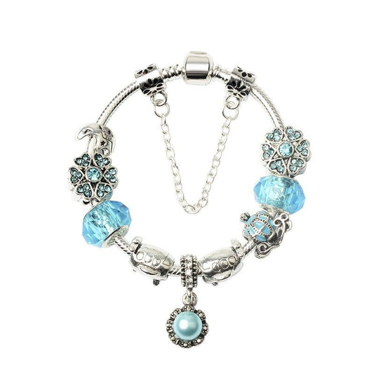 Blue Fashion Bracelet: Alloy Base with Rhinestones, Colored Glaze Beads & Resin Pendant(20cm) V1132-NSSL87-20