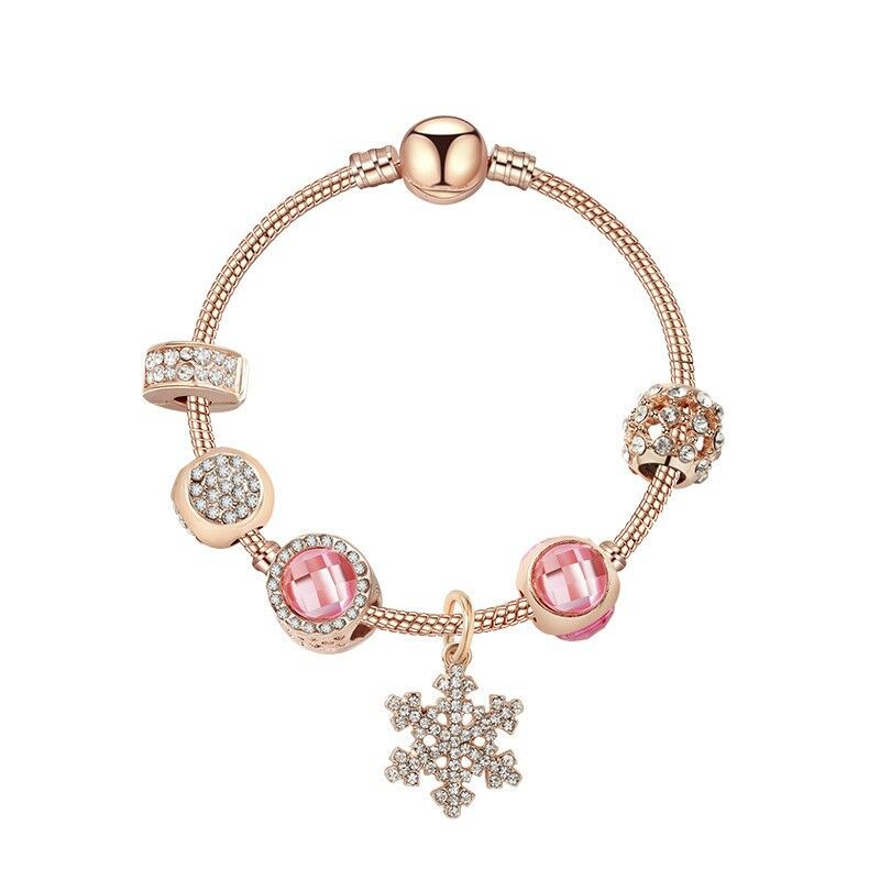 Snowflake Pendant Bracelet: Adorned with Rhinestones & Glass Beads(20cm) V1132-NSSL88-20