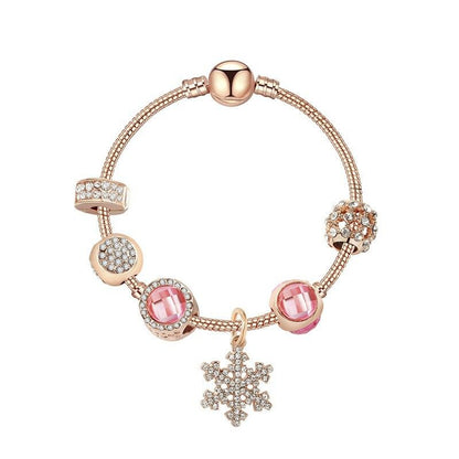 Snowflake Pendant Bracelet: Adorned with Rhinestones & Glass Beads(21cm) V1132-NSSL88-21