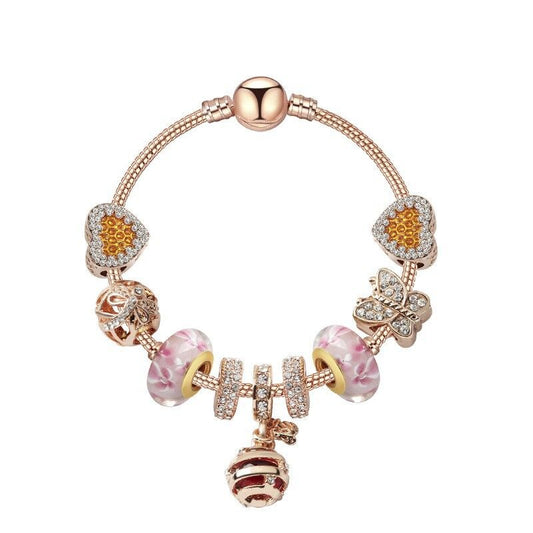 Gold Snake Pendant Bracelet: Rhinestone Resin, Zircon Butterfly & Beads(21cm) V1132-NSSL89-21