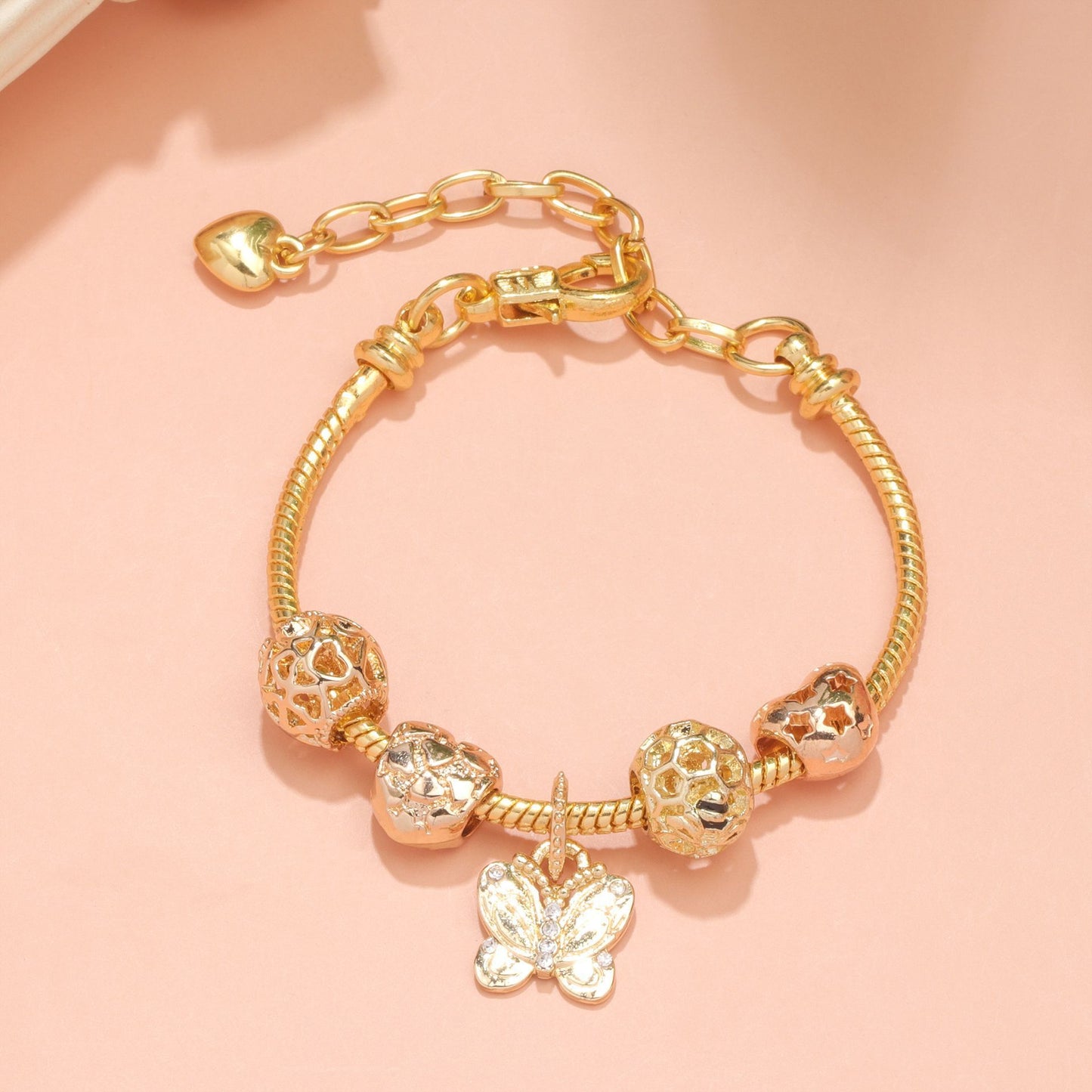 Hollow Beads Butterfly Heart Charm Bracele(yellow,16cm) V1132-NSSL9-YELLOW-16