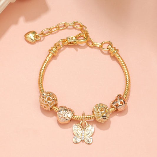 Hollow Beads Butterfly Heart Charm Bracele(yellow,18cm) V1132-NSSL9-YELLOW-18