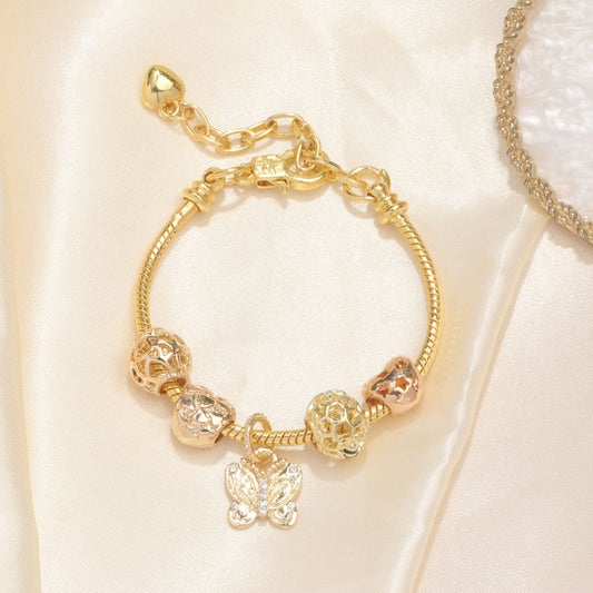 Hollow Beads Butterfly Heart Charm Bracele(yellow,19cm) V1132-NSSL9-YELLOW-19