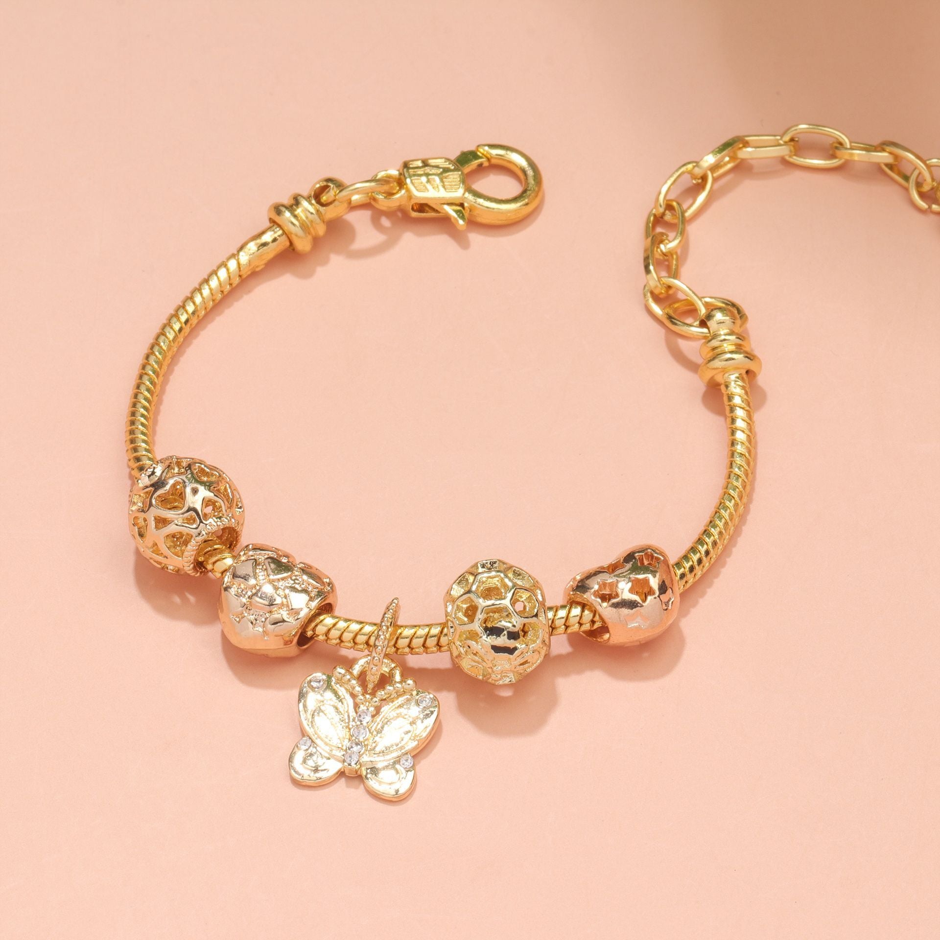 Hollow Beads Butterfly Heart Charm Bracele(yellow,19cm) V1132-NSSL9-YELLOW-19