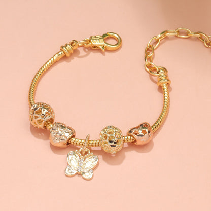 Hollow Beads Butterfly Heart Charm Bracele(yellow,19cm) V1132-NSSL9-YELLOW-19