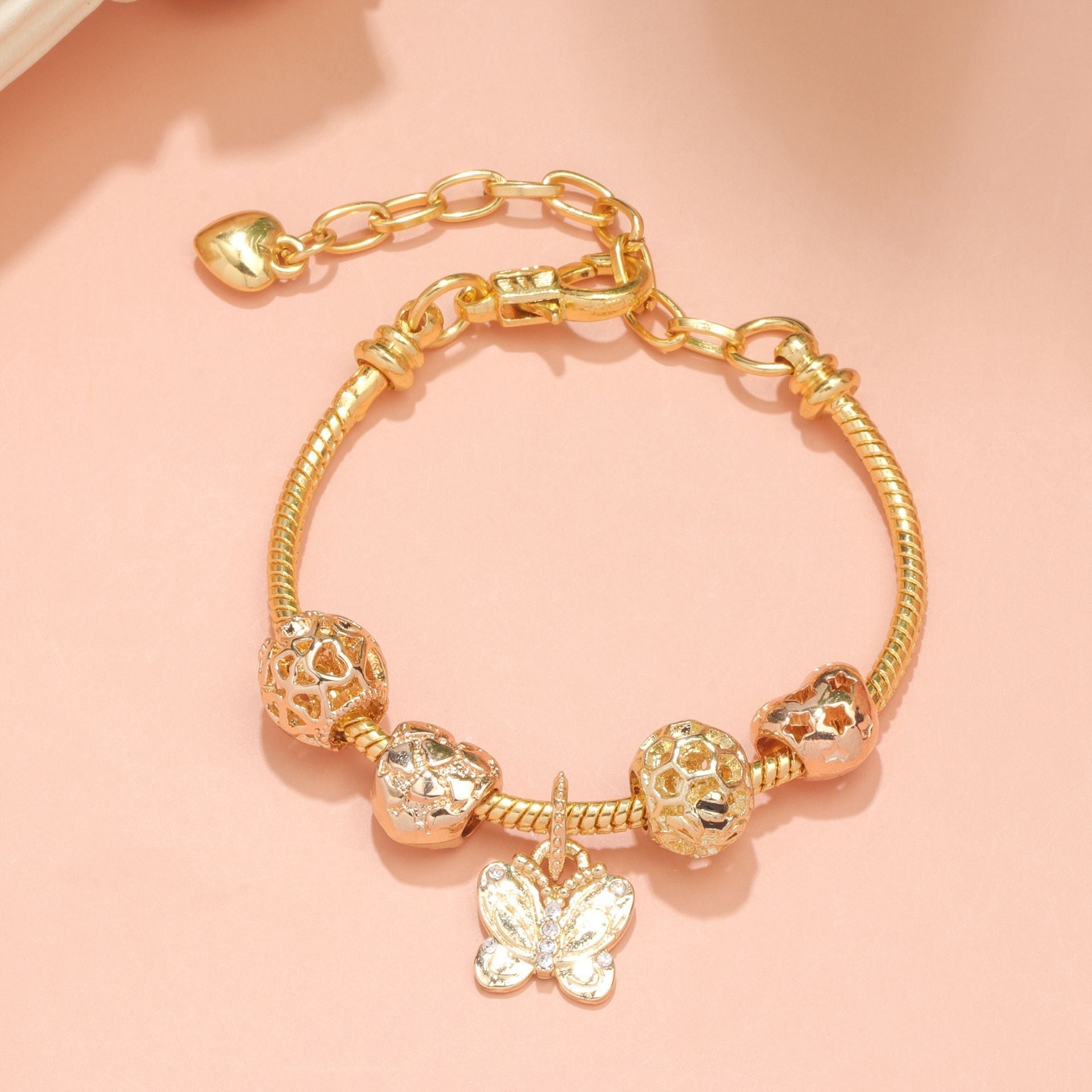 Hollow Beads Butterfly Heart Charm Bracele(yellow,20cm) V1132-NSSL9-YELLOW-20