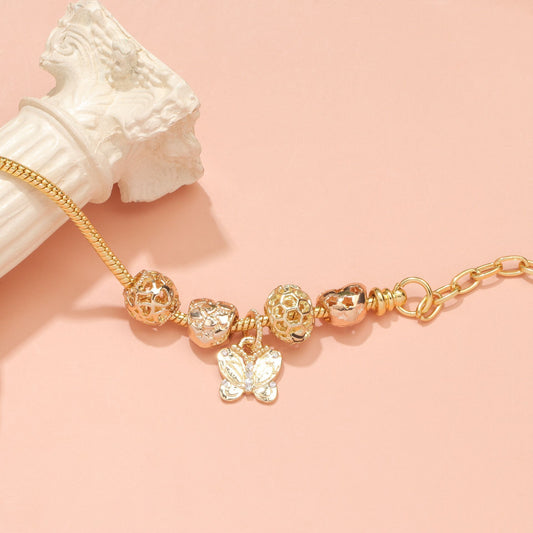 Hollow Beads Butterfly Heart Charm Bracele(yellow,20cm) V1132-NSSL9-YELLOW-20