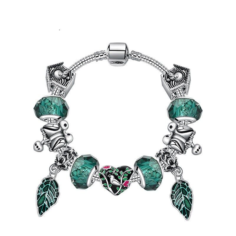 Boho Vintage Mandarin Duck Bracelet: Emerald Glass Beads(19cm) V1132-NSSL90-19