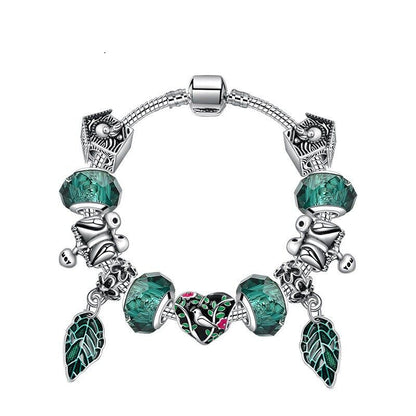 Boho Vintage Mandarin Duck Bracelet: Emerald Glass Beads(20cm) V1132-NSSL90-20