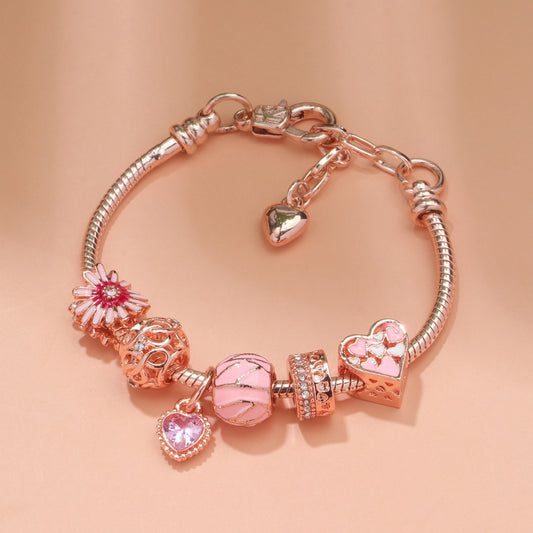 Rhinestone Daisy & Hollow Heart Charm Bracelet - Minimalist Fashion Zinc Alloy Electroplated Jewelry(16cm) V1132-NSSL94-16