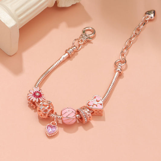 Rhinestone Daisy & Hollow Heart Charm Bracelet - Minimalist Fashion Zinc Alloy Electroplated Jewelry(18cm) V1132-NSSL94-18
