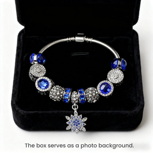 Blue Cat's Eye Glass Bead Bracelet - Zinc Alloy Rhinestone & Snowflake Pendant(20cm) V1132-NSSL96-20