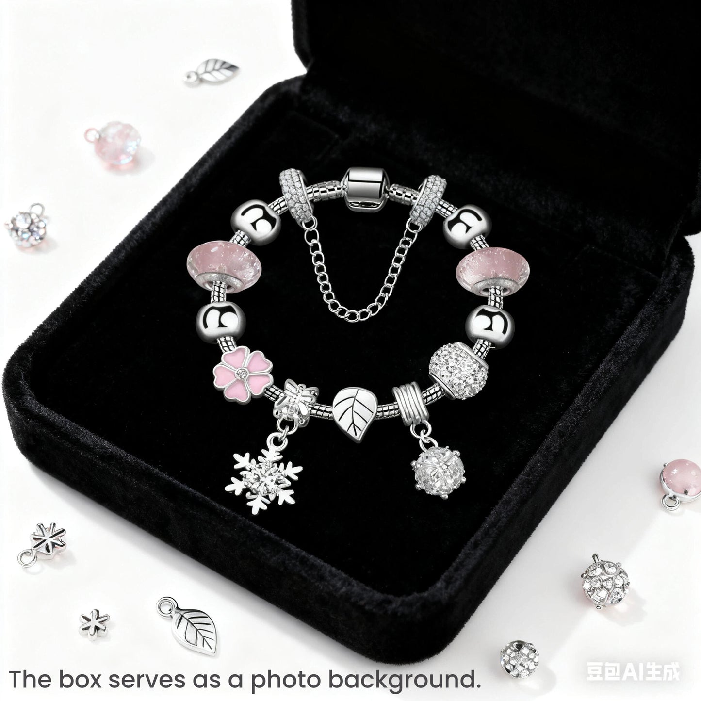 Women's Rhinestone Cherry Blossom & Snowflake Pendant Bracelet(17cm) V1132-NSSL97-17