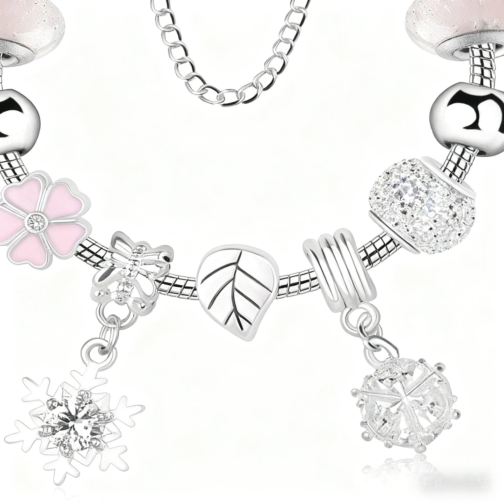 Women's Rhinestone Cherry Blossom & Snowflake Pendant Bracelet(17cm) V1132-NSSL97-17