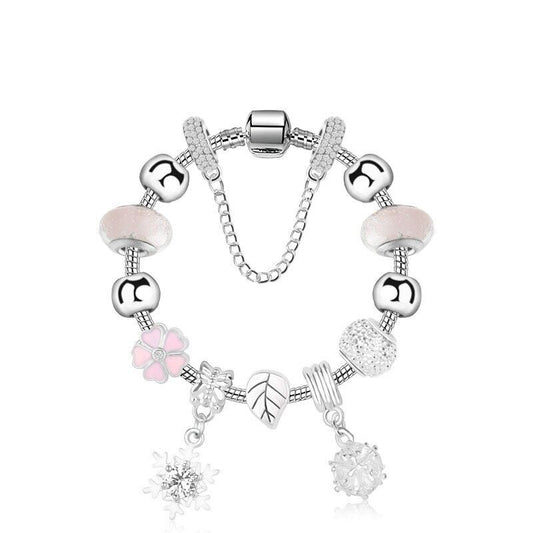 Women's Rhinestone Cherry Blossom & Snowflake Pendant Bracelet(18cm) V1132-NSSL97-18