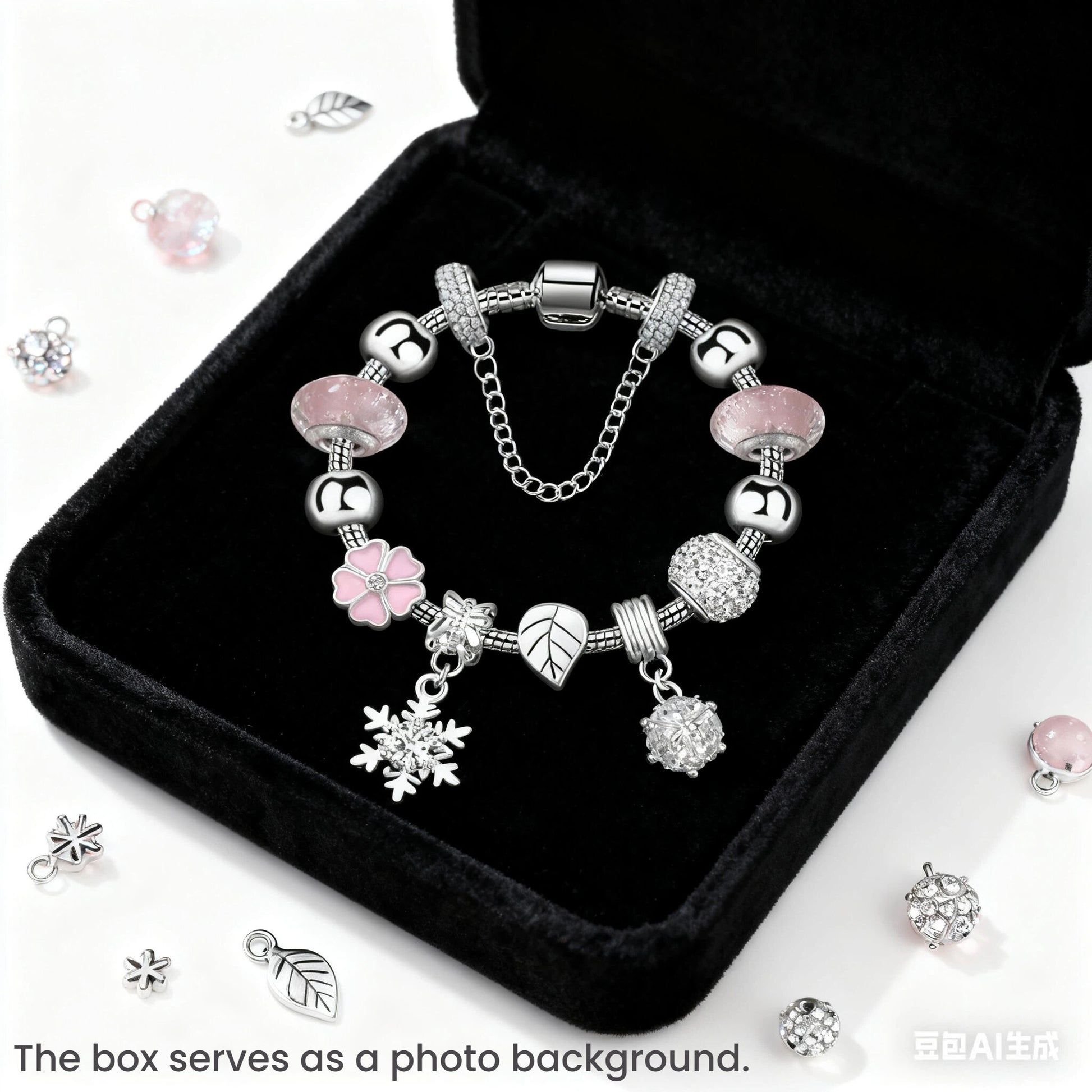Women's Rhinestone Cherry Blossom & Snowflake Pendant Bracelet(18cm) V1132-NSSL97-18