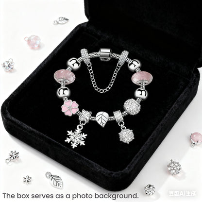 Women's Rhinestone Cherry Blossom & Snowflake Pendant Bracelet(19cm) V1132-NSSL97-19