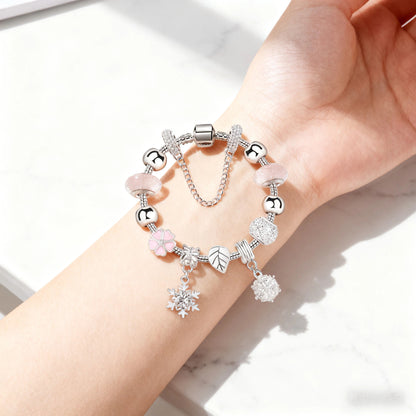 Women's Rhinestone Cherry Blossom & Snowflake Pendant Bracelet(19cm) V1132-NSSL97-19