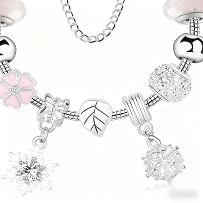 Women's Rhinestone Cherry Blossom & Snowflake Pendant Bracelet(19cm) V1132-NSSL97-19
