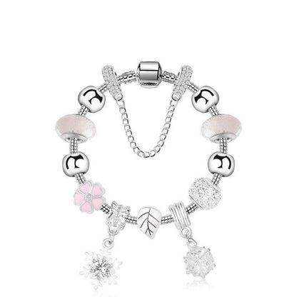 Women's Rhinestone Cherry Blossom & Snowflake Pendant Bracelet(20cm) V1132-NSSL97-20