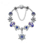 Blue Cat's Eye & Glass Bead Bracelet - Rhinestone Snowflake Pendant(20cm) V1132-NSSL98-20