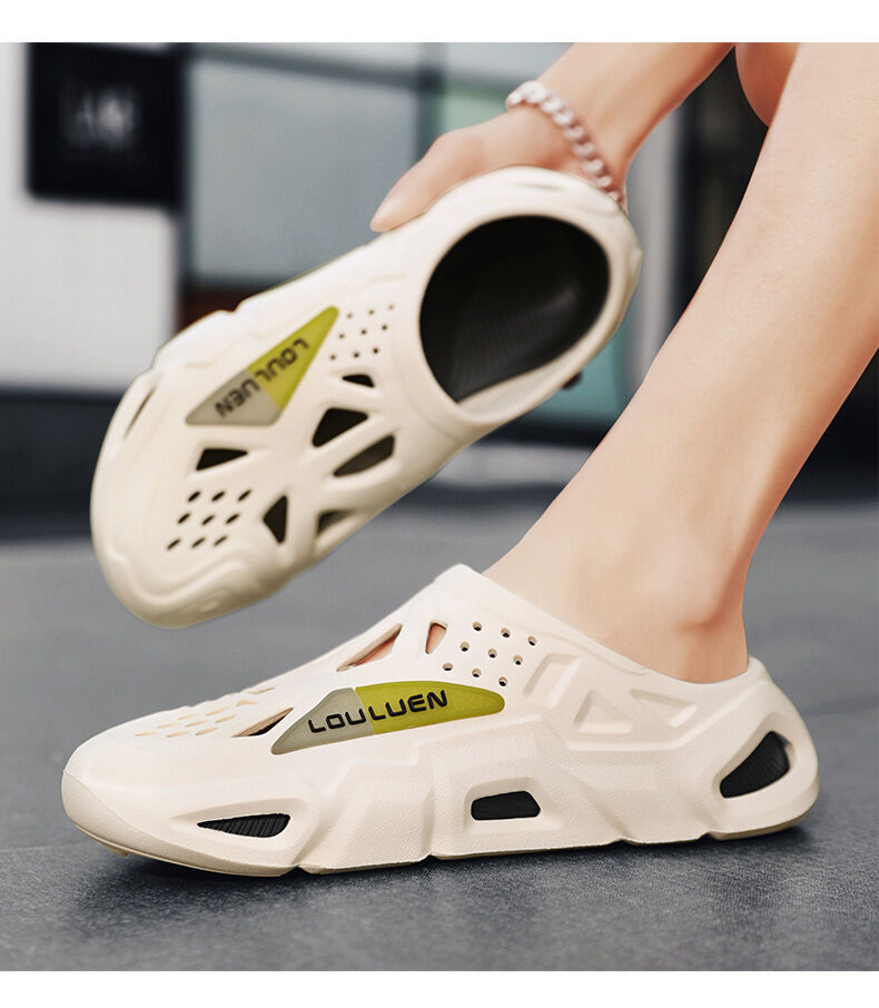 Men's Summer EVA Crocs with 3 Color Options - Breathable, Non-Slip, Comfortable Beach & Casual V1132-NSTTX1-WHITE-BLACK-40-41