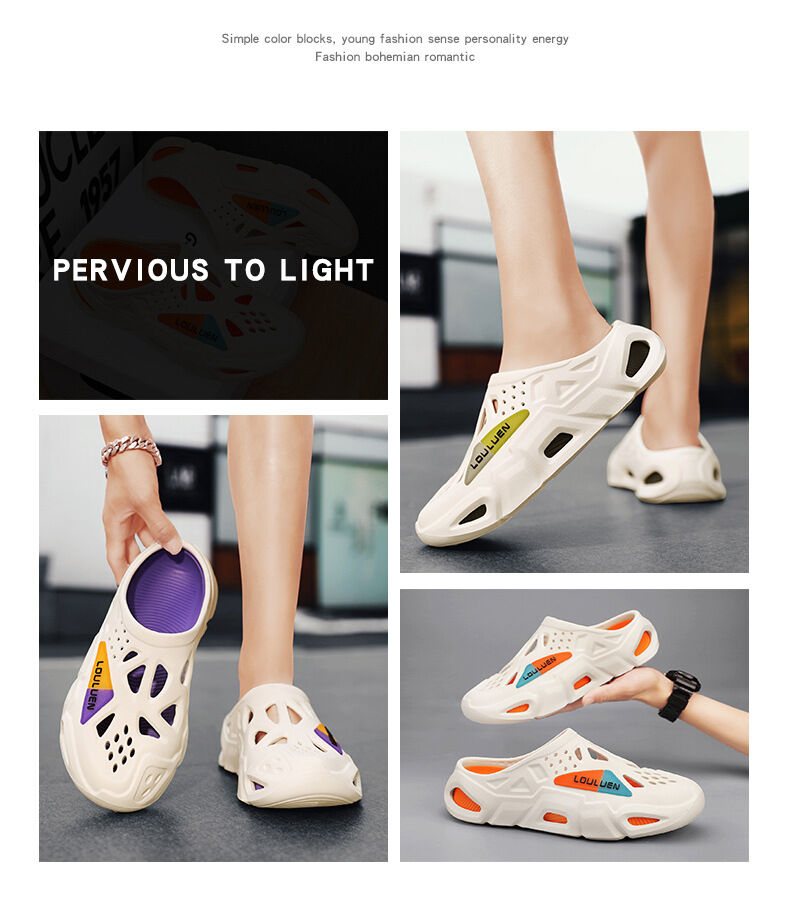 Men's Summer EVA Crocs with 3 Color Options - Breathable, Non-Slip, Comfortable Beach & Casual V1132-NSTTX1-WHITE-BLACK-42-43
