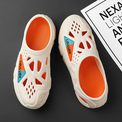 Men's Summer EVA Crocs with 3 Color Options - Breathable, Non-Slip, Comfortable Beach & Casual V1132-NSTTX1-WHITE-ORANGE-40-41