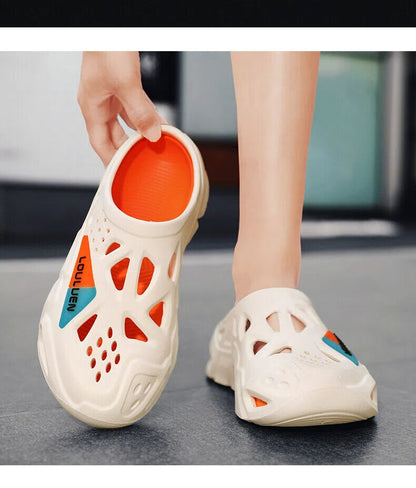 Men's Summer EVA Crocs with 3 Color Options - Breathable, Non-Slip, Comfortable Beach & Casual V1132-NSTTX1-WHITE-ORANGE-40-41