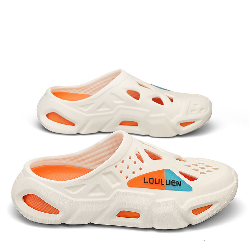 Men's Summer EVA Crocs with 3 Color Options - Breathable, Non-Slip, Comfortable Beach & Casual V1132-NSTTX1-WHITE-ORANGE-40-41