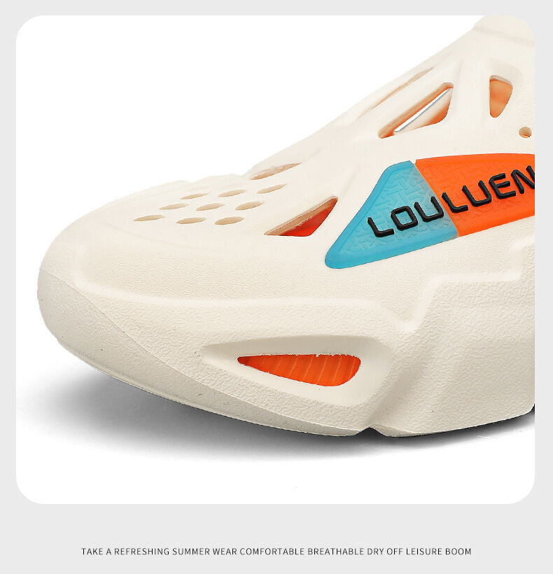 Men's Summer EVA Crocs with 3 Color Options - Breathable, Non-Slip, Comfortable Beach & Casual V1132-NSTTX1-WHITE-ORANGE-40-41