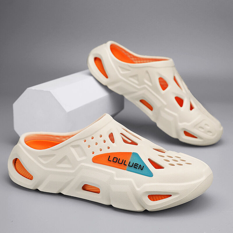 Men's Summer EVA Crocs with 3 Color Options - Breathable, Non-Slip, Comfortable Beach & Casual V1132-NSTTX1-WHITE-ORANGE-44-45