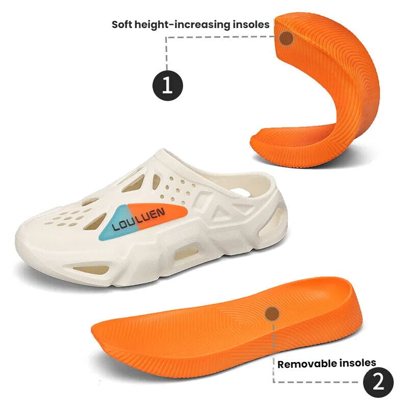 Men's Summer EVA Crocs with 3 Color Options - Breathable, Non-Slip, Comfortable Beach & Casual V1132-NSTTX1-WHITE-ORANGE-44-45