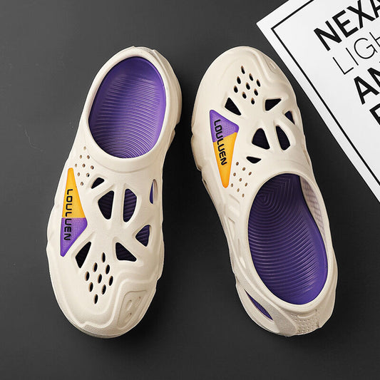 Men's Summer EVA Crocs with 3 Color Options - Breathable, Non-Slip, Comfortable Beach & Casual V1132-NSTTX1-WHITE-PURPLE-42-43