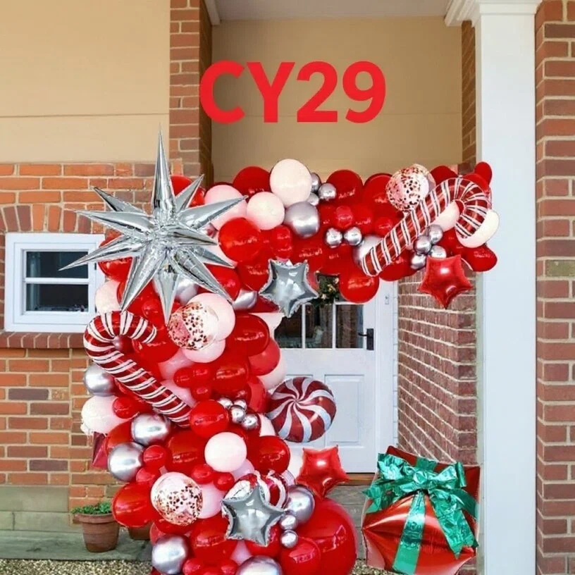 Christmas Balloon Arch + Tree Kit: Candy Cane/Star Foil Decor V1132-SDLW10-CY029-032