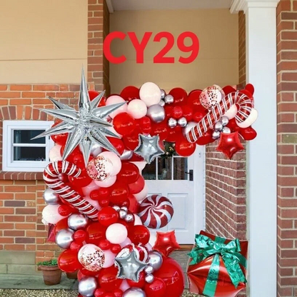 Christmas Balloon Arch + Tree Kit: Candy Cane/Star Foil Decor V1132-SDLW10-CY029-032