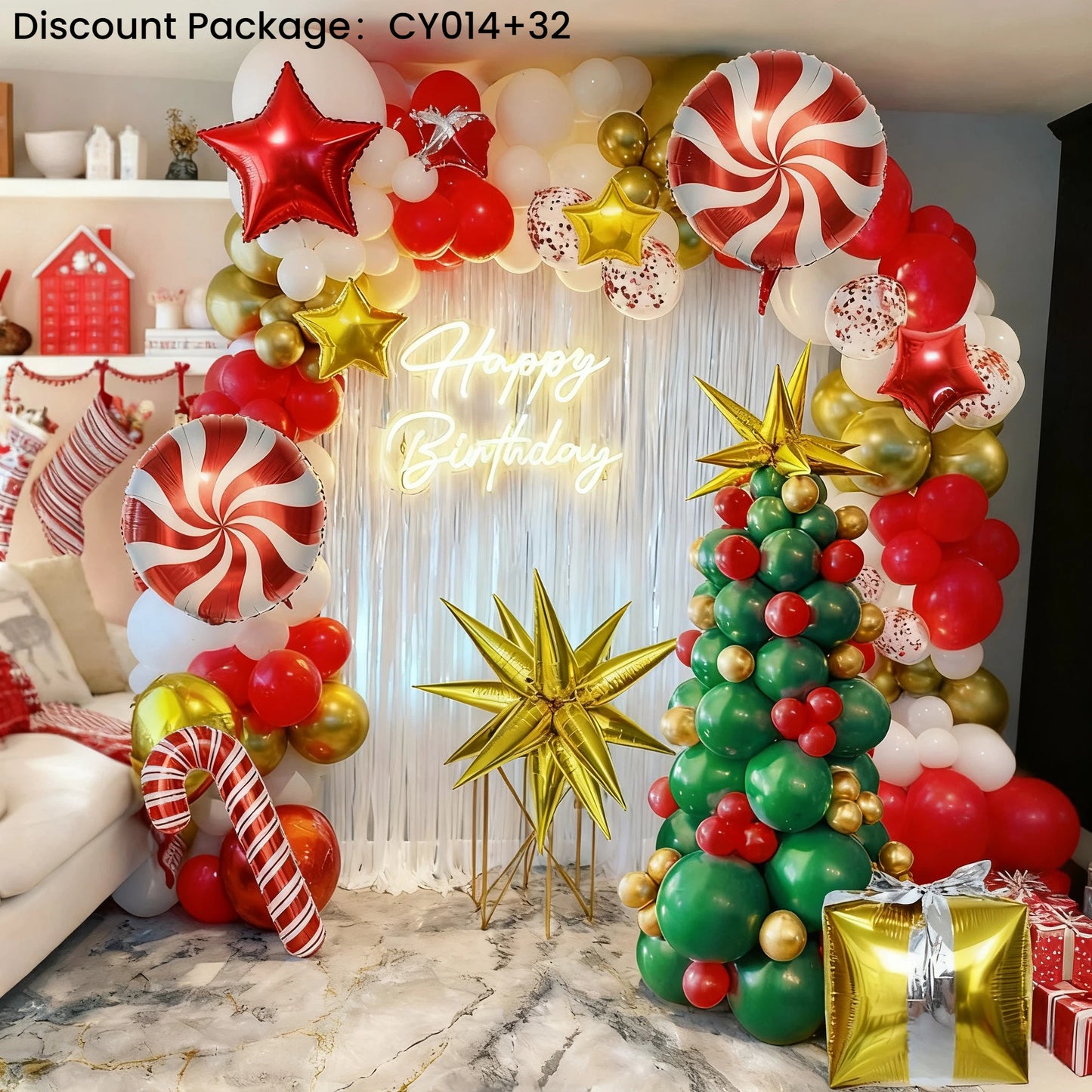 Christmas Balloon Bundle: 2 Themed Kits (Arch + Tree) - Aluminum Foil & Latex Balloons V1132-SDLW7-CY014-032