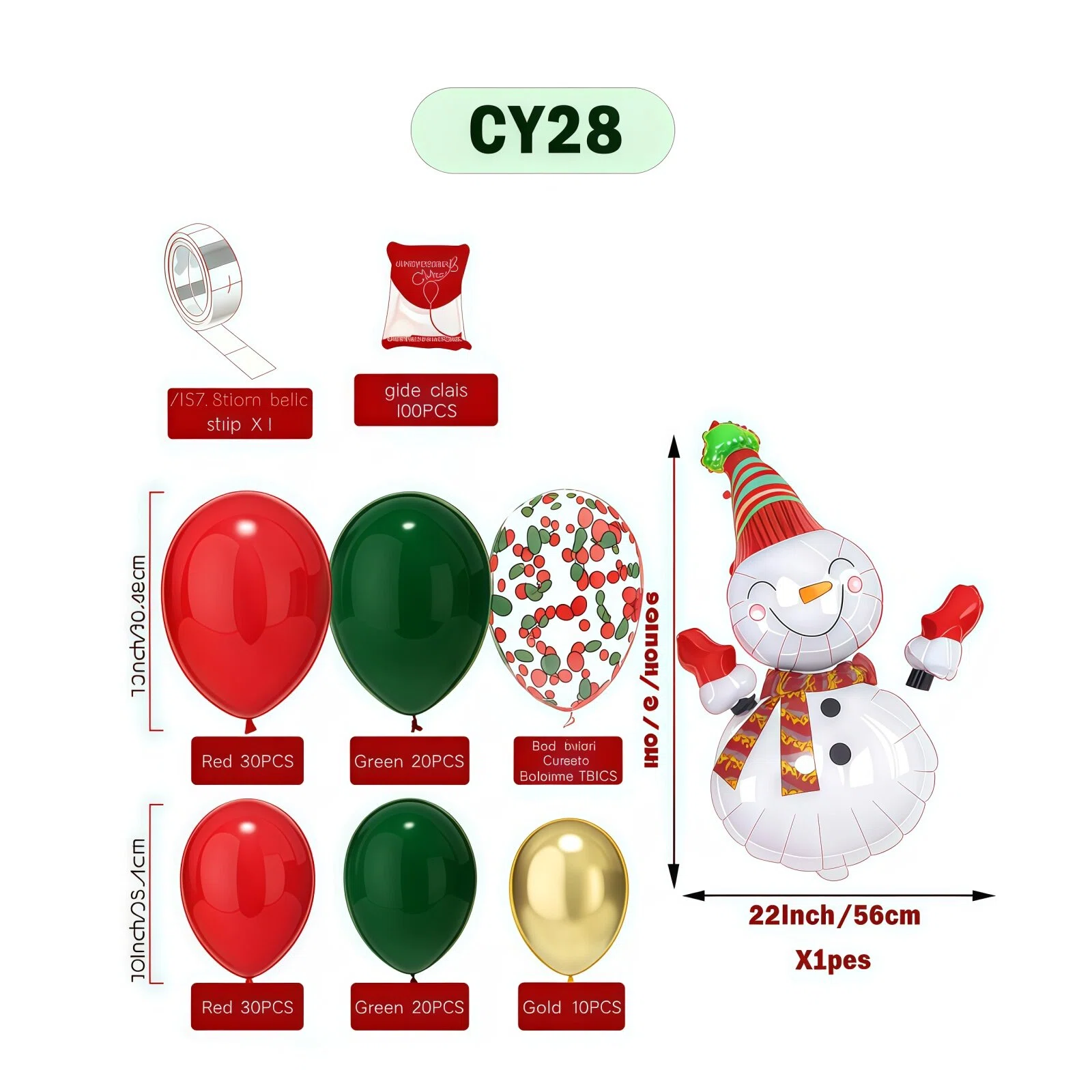 Christmas Balloon Combo: 123PCS Arch + Tree Sets (Snowman/Star Foil) V1132-SDLW9-CY028-032