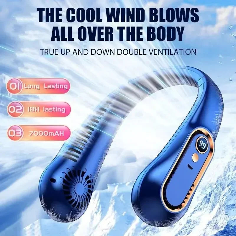 NNEOBA Neck Bladeless Fan Mini Portable-Blue V1142-1005007262367655-2