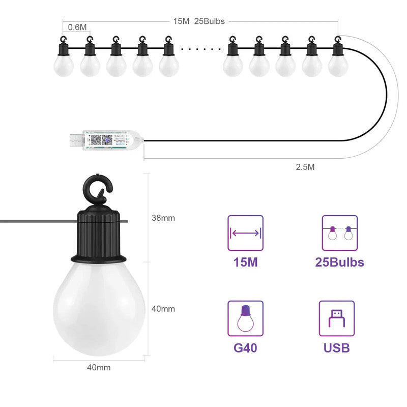 Bluetooth Colorful G40 Led Bulb String Lights V1142-LP1005005780920920