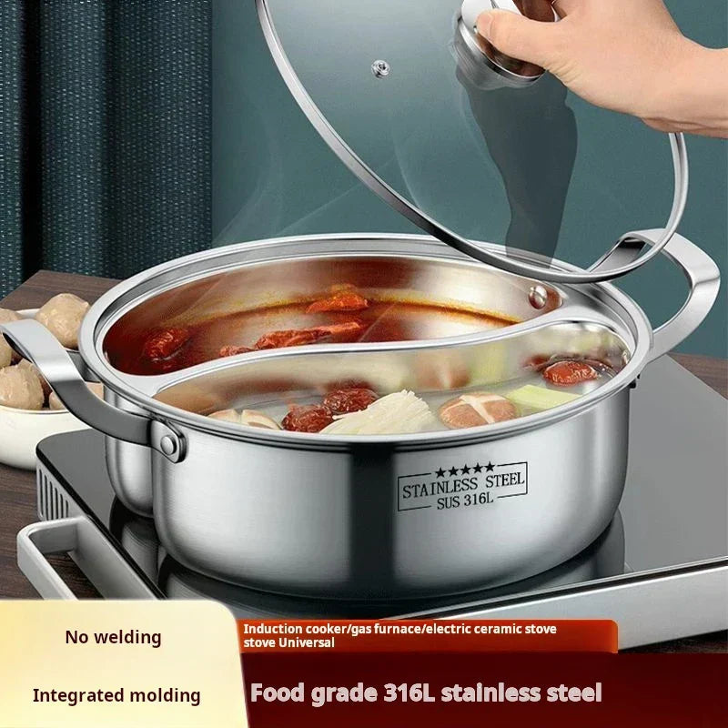 32cm 316 Stainless Steel Twin Divided Hot Pot Silver V1142-LP1005006963475579