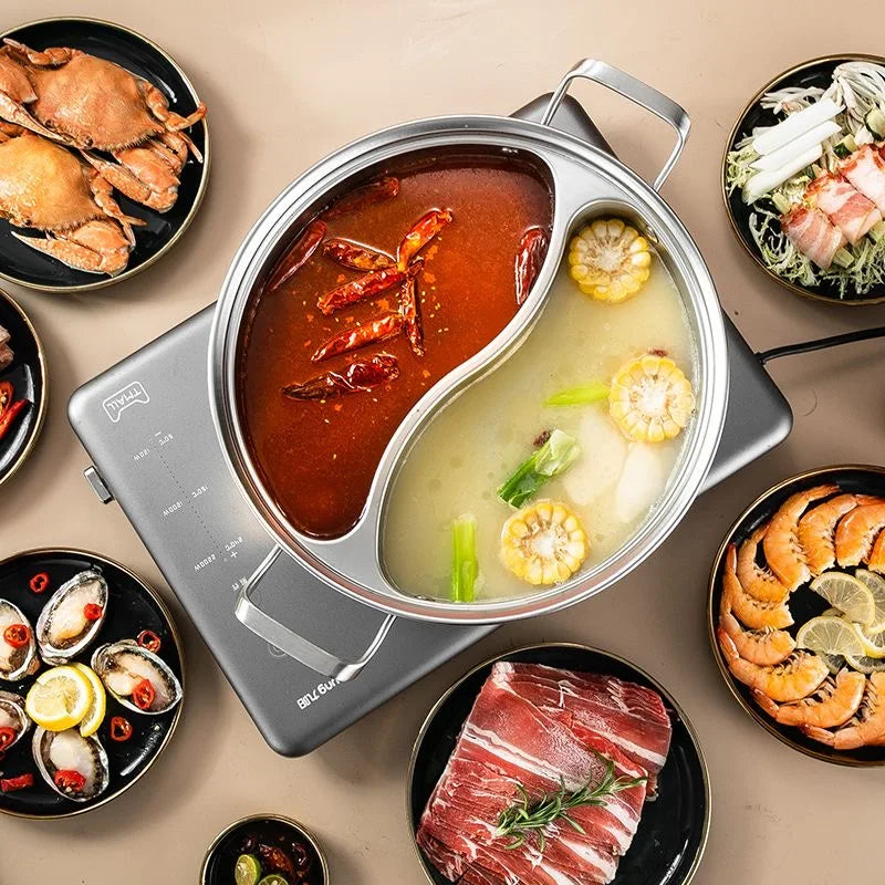 32cm 316 Stainless Steel Twin Divided Hot Pot Silver V1142-LP1005006963475579