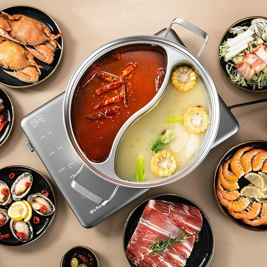 32cm 316 Stainless Steel Twin Divided Hot Pot Silver V1142-LP1005006963475579