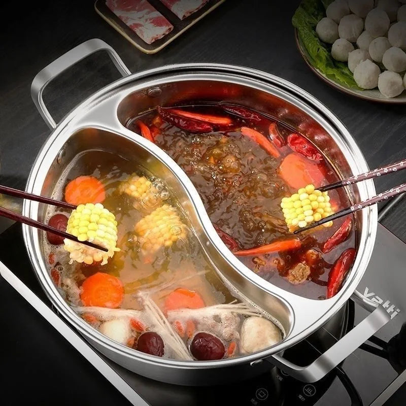 32cm 316 Stainless Steel Twin Divided Hot Pot Silver V1142-LP1005006963475579