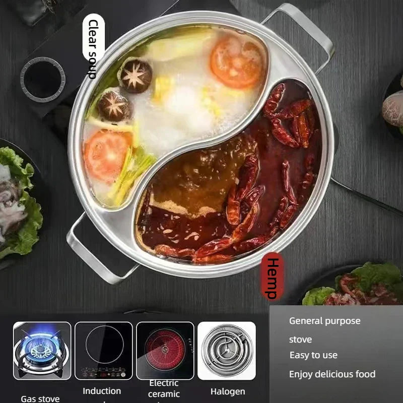 32cm 316 Stainless Steel Twin Divided Hot Pot Silver V1142-LP1005006963475579