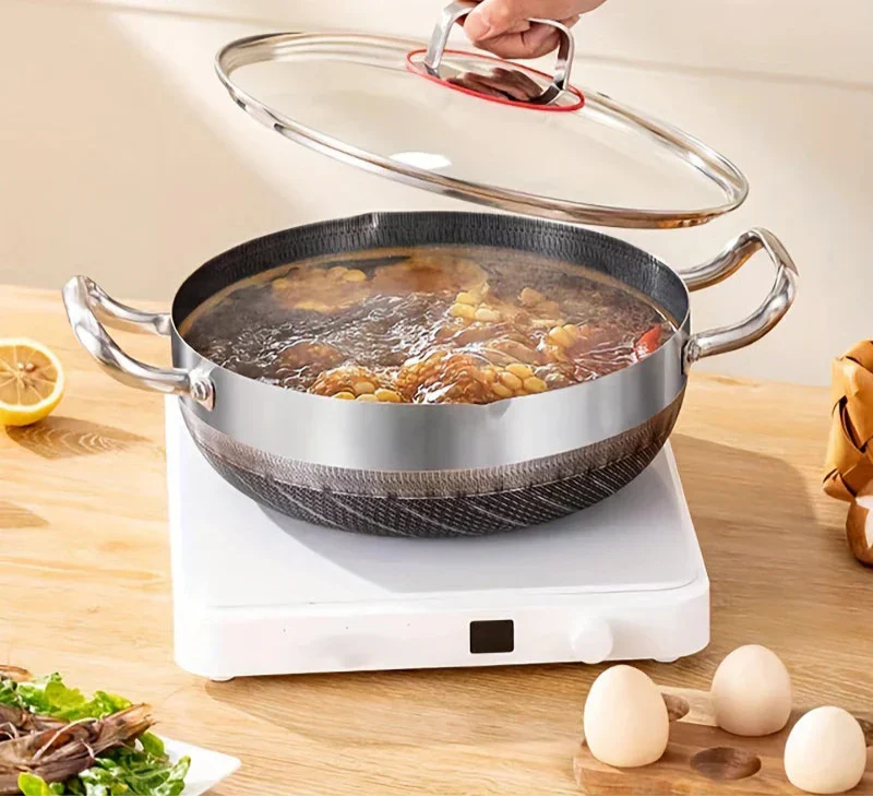 30cm Stainless Steel Non-Stick Frying Pan with Glass Lid Silver V1142-LP1005007016082902